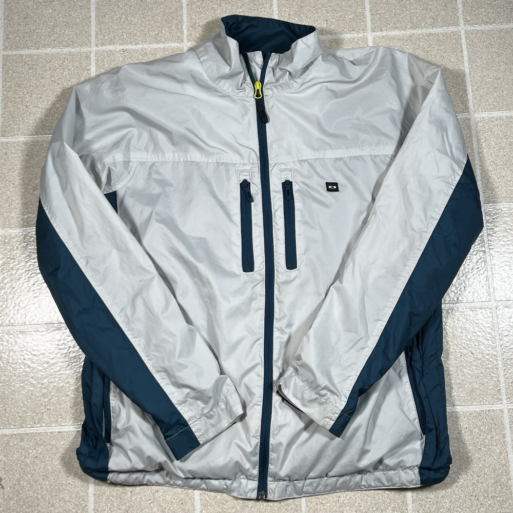Silvery Gray & Dark Teal OAKLEY Zip Front Mesh‎ Lined LIght Weight Jacket Large